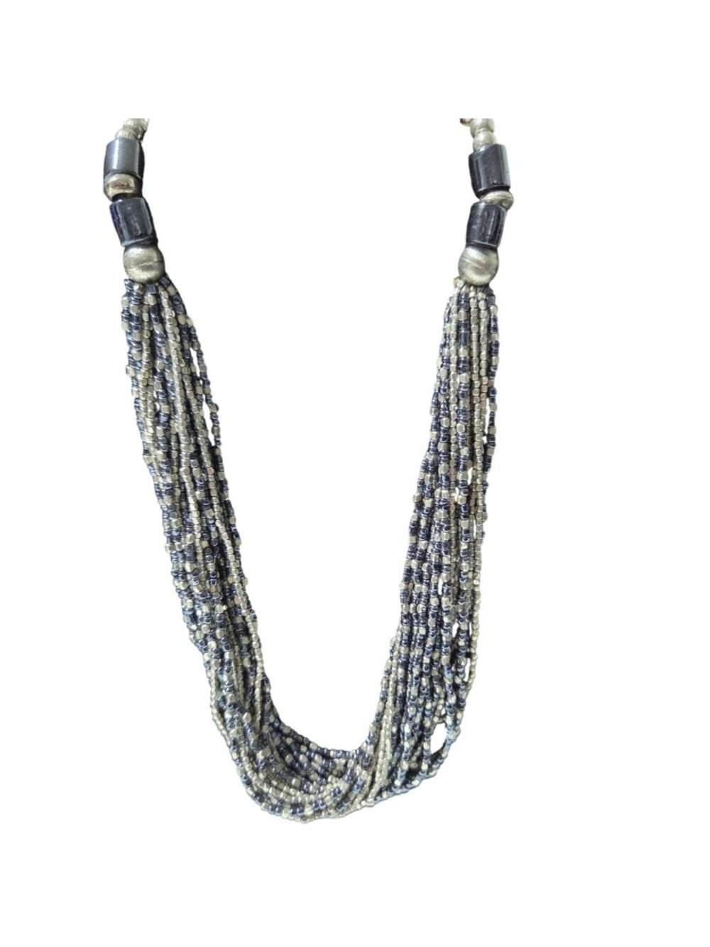 Elegant Beaded Necklace Multi Strand Silver Black Beads Fashion Jewelry Women